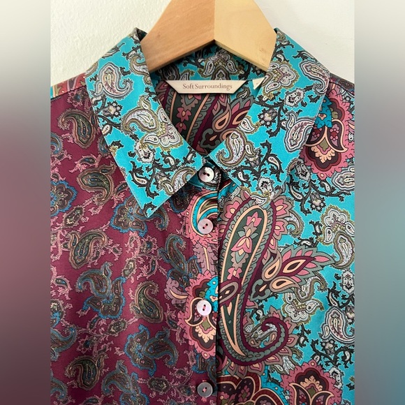 Soft Surroundings Lilit Silk Paisley Pattern Button Up Shirt Size XS Petite - Picture 4 of 10